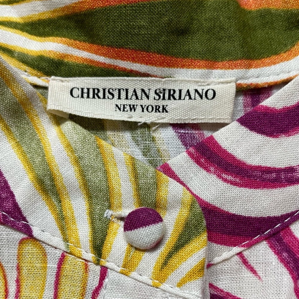 Women's CHRISTIAN SIRIANO Colorful TROPICAL SWIRL Linen Blend CROPPED BLOUSE - Picture 5 of 6